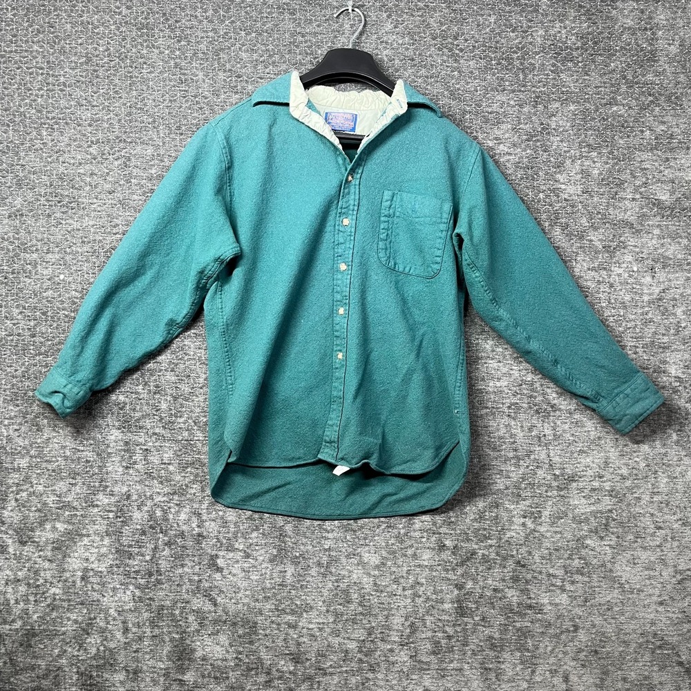 VTG Pendleton Wool Board Shirt Men's Teal Green Elbow Patches USA Made - Large